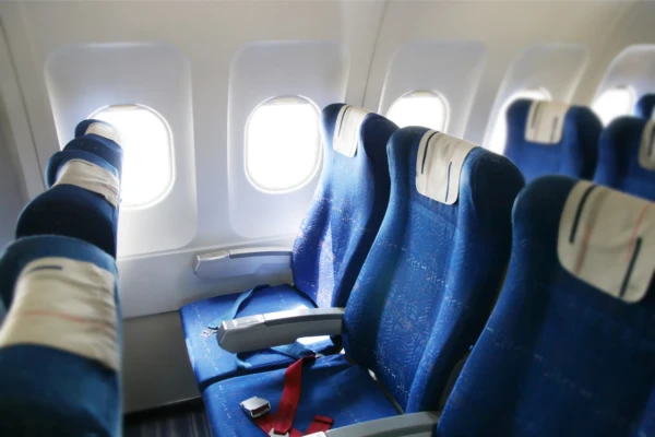 Empty airplane seats and open windows